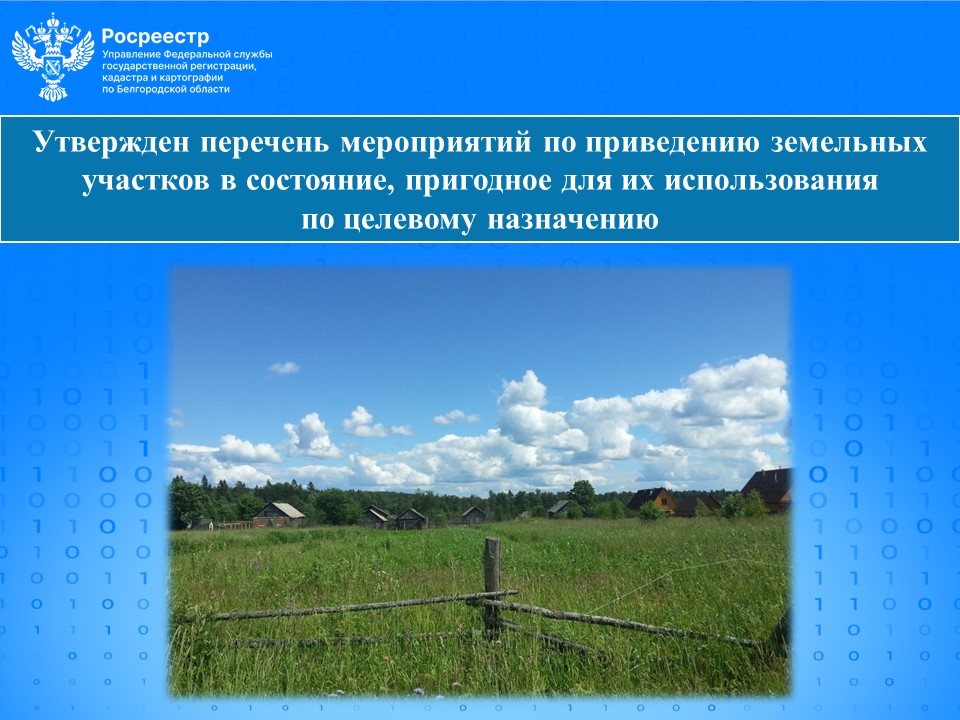 Утвержден перечень мероприятий по приведению земельных участков в состояние, пригодное для их использования  по целевому назначению.