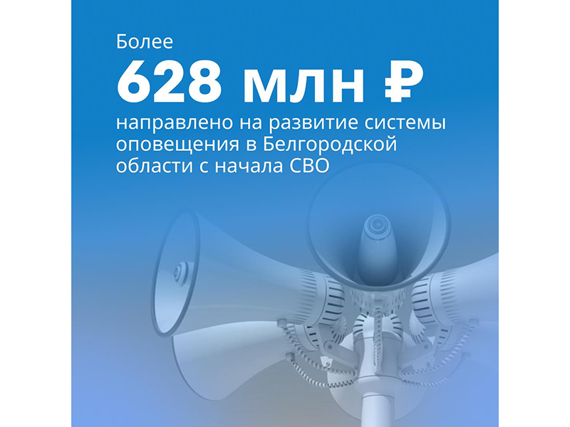 С начала СВО на развитие системы оповещения в Белгородской области было направлено более 628 миллионов рублей.