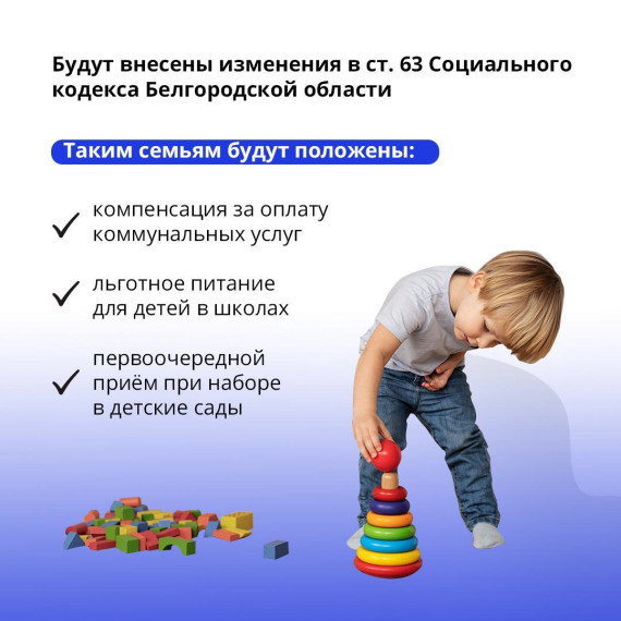 В Белгородской области поддержаны новые законопроекты, затрагивающие льготы для многодетных семей участников СВО.